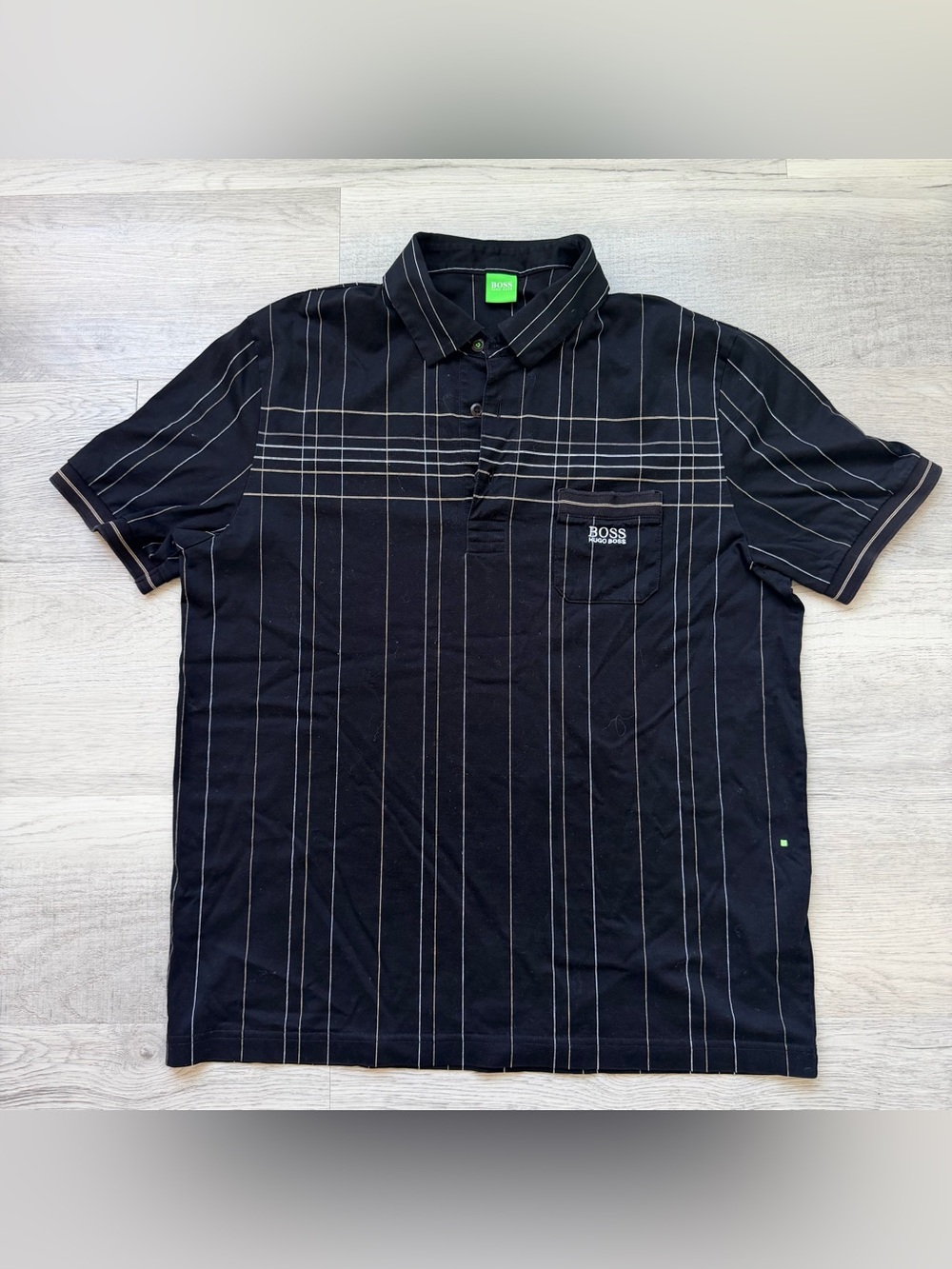 Hugo Boss Black Polo with White Pinstripes